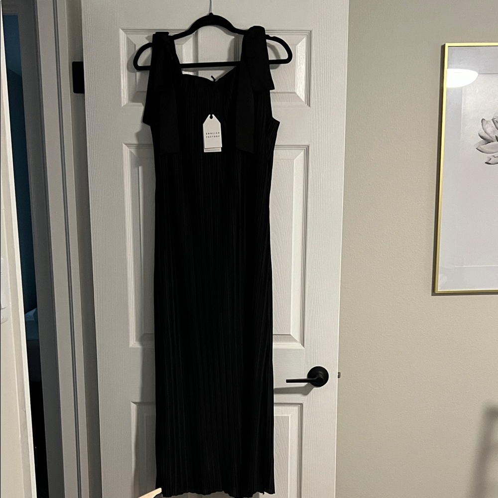 English Factory Pleated bow Black Dress